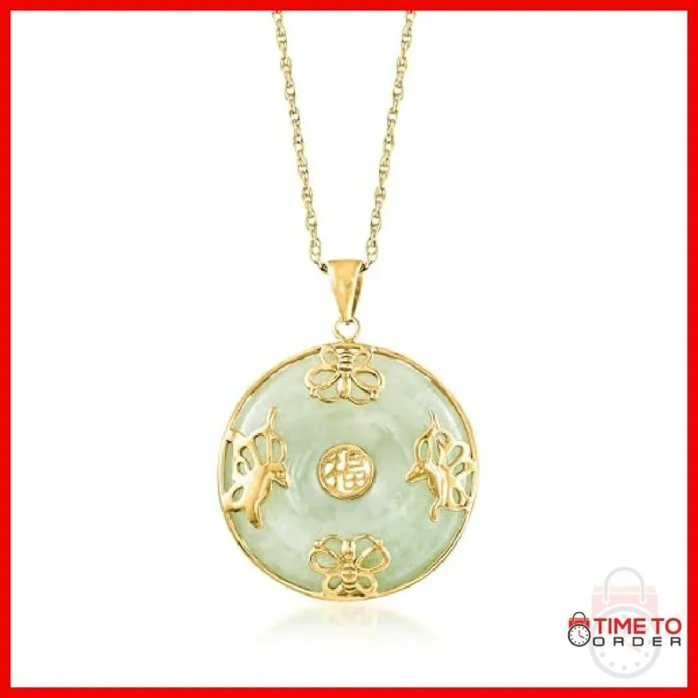 18kt Gold Over Sterling Jade Butterfly Pendant Necklace 18in Chain